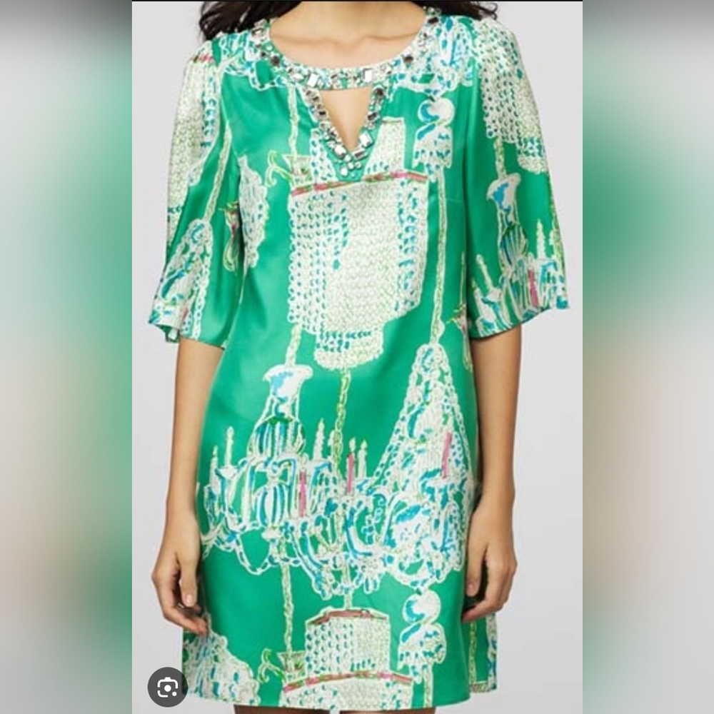 Lilly Pulitzer Green swingers Chandelier Print Shift Dress